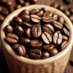 Kaffeebohnen in Holzschale