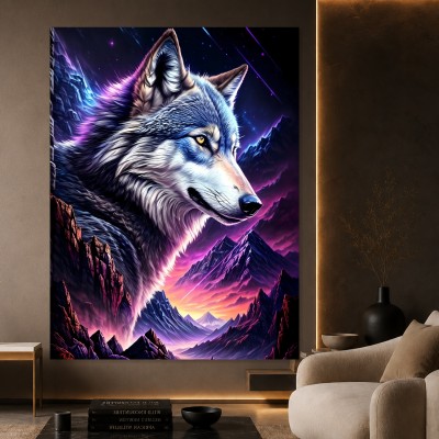 Majestätischer Wolf im Neongebirge