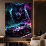 Neon Wolf mit Sportwagen