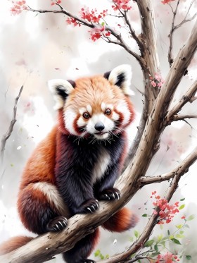 Roter Panda im Blütenbaum