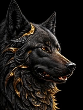 Schwarzer Wolf mit Goldakzenten Schwarzer Wolf mit Goldakzenten