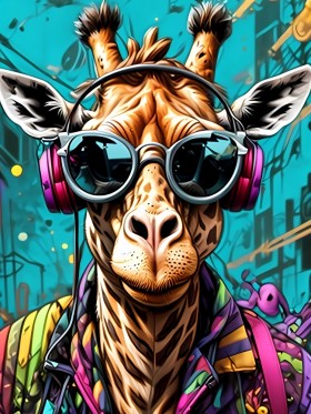 Coole Giraffe mit Kopfhörern