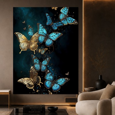 Blaue Schmetterlinge in Gold