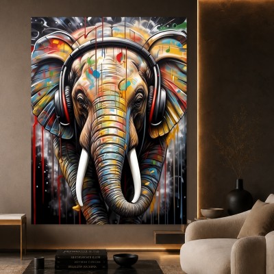 Elefant mit Kopfhörern Leinwandbild