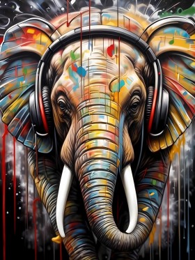 Elefant mit Kopfhörern Leinwandbild Elefant mit Kopfhörern Leinwandbild