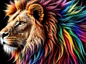Farbenprächtiger Löwe mit Regenbogenmähne