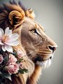 Majestätischer Löwe mit Blüten