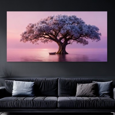 Blühender Baum im rosa Abendlicht