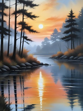 Waldsee im Abendlicht