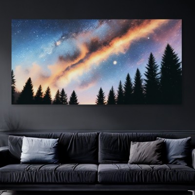 Sternenhimmel über dunklem Tannenwald