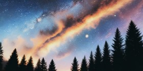 Sternenhimmel über dunklem Tannenwald
