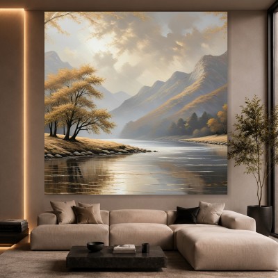 Goldene Berglandschaft am See