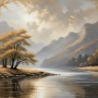 Goldene Berglandschaft am See