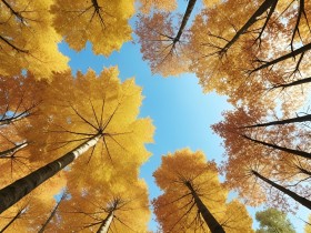 Goldener Herbstwald unter blauem Himmel