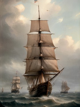 Historische Segelschiffe auf stürmischer See