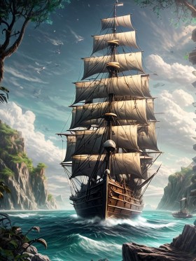 Segelschiff in tropischer Bucht
