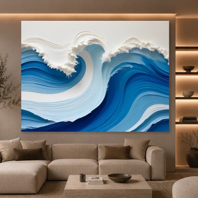 Blaue Wellenkraft – Abstraktes Wandbild als Gallery Leinwand
