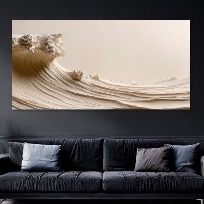 Abstraktes Wandbild Cremefarbene Welle als Gallery Leinwand