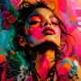 Neon Blossom Porträt – Modernes Wandbild als Gallery Leinwand