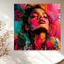 Neon Blossom Porträt – Modernes Wandbild als Gallery Leinwand