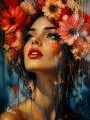 Florales Porträt in Rot und Gold – Leinwandbild & Poster