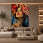 Florales Porträt in Rot und Gold – Leinwandbild & Poster