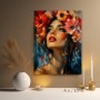 Florales Porträt in Rot und Gold – Leinwandbild & Poster