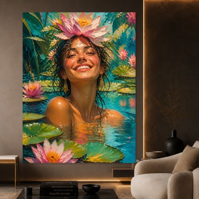 Lotuslächeln im Seerosenteich – Wandbild als Gallery Leinwand