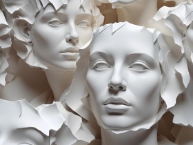 Skulpturale Gesichter – Modernes Wandbild als Gallery Leinwand