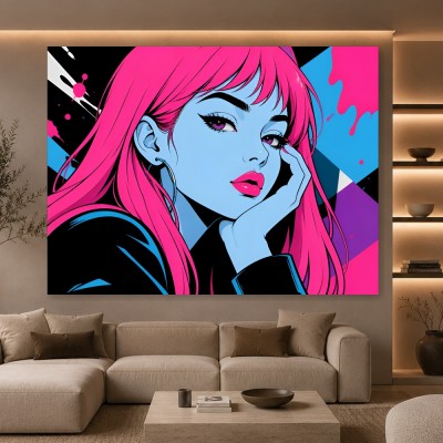 Neon-Porträt in Pink und Blau – Modernes Wandbild Poster