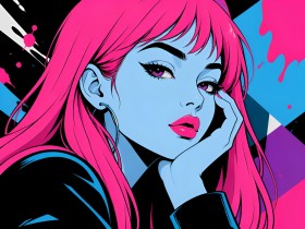 Neon-Porträt in Pink und Blau – Modernes Wandbild Poster