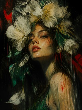 Florales Porträt Wandbild als Acrylbild mit dunkler Eleganz