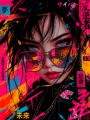 Rebellische Neon-Muse – Wandbild Poster im Cyberpunk-Stil
