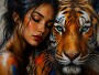 Wilde Nähe Wandbild als Acrylbild mit Frau und Tiger
