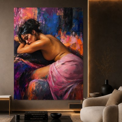 Sinnlicher Akt in Pink und Blau – Wandbild als Acrylbild