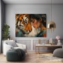 Tiger und Frau – Modernes Wandbild als Gallery Leinwand