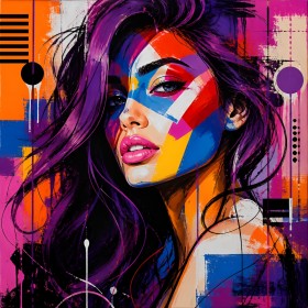 Pop-Art Porträt in Violett – Wandbild und Poster