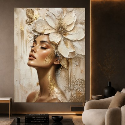Goldene Blütenruhe – Wandbild als Gallery Leinwand