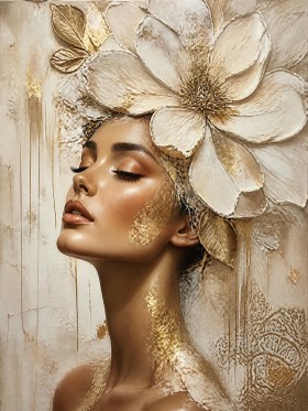 Goldene Blütenruhe – Wandbild als Gallery Leinwand