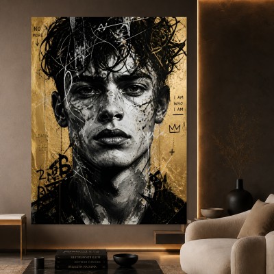 Urbanes Porträt Wandbild Poster in Schwarz, Weiß und Gold