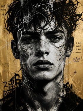 Urbanes Porträt Wandbild Poster in Schwarz, Weiß und Gold