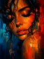 Sinnliches Porträt Wandbild als Gallery Leinwand in Orange und Blau