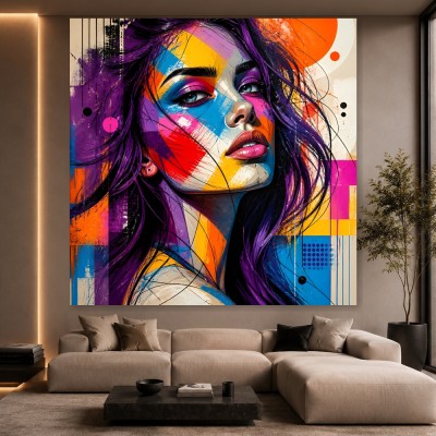 Pop-Art Porträt in Violett – Wandbild auf Leinwand
