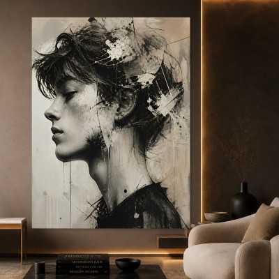 Expressives Profil in Schwarz-Weiß – Wandbild als Acrylbild