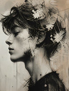 Expressives Profil in Schwarz-Weiß – Wandbild als Acrylbild