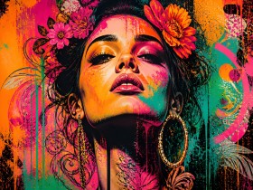 Pop-Art Porträt als Wandbild & Poster in Neonfarben