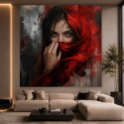 Roter Schleier – Modernes Wandbild als Gallery Leinwand