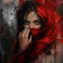 Roter Schleier – Modernes Wandbild als Gallery Leinwand