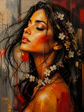 Blüten im Haar – Wandbild als Gallery Leinwand