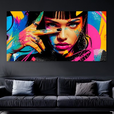 Neon Pop Porträt – Modernes Wandbild als Gallery Leinwand